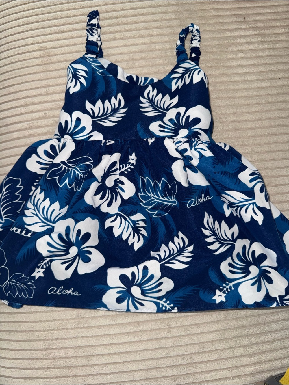 Blue Floral Aloha Hibiscus Floral Dress for Girls